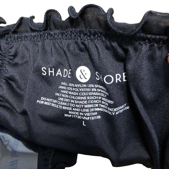 NEW Shade and Shore Ruffle Cheeky Bikini Bottom Size Large 12 - 14 Black - Picture 5 of 9